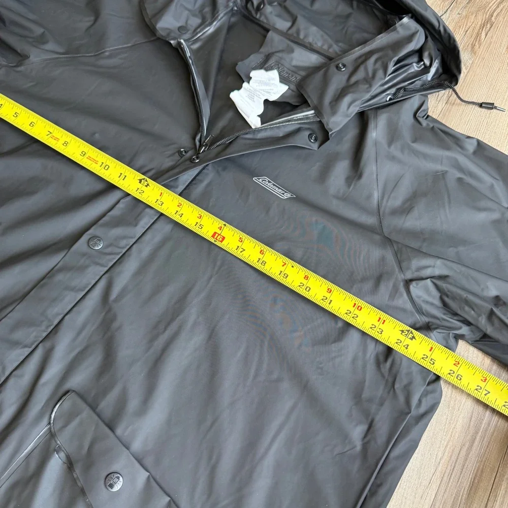 Coleman Mens XL Black PVC Waterproof Hooded Rain Jacket Coat Outdoor Utility